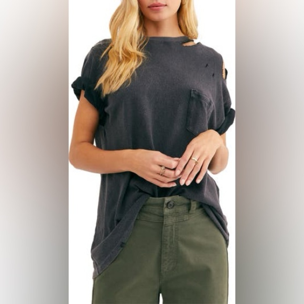 (3) Free People Rubi Ripped Pocket T-Shirt - Large (Like New)